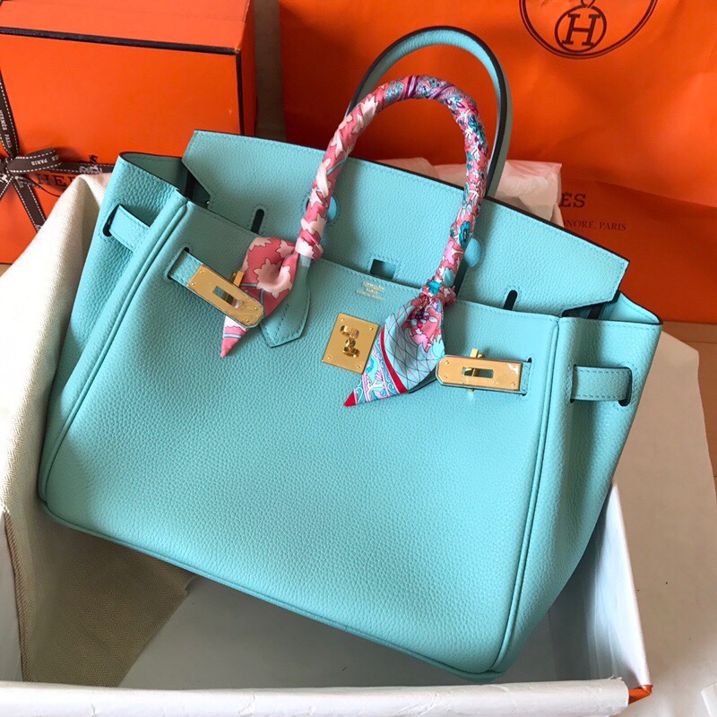 Hermes Birkin 35CM Togo Leather Handbag Blue Atoll